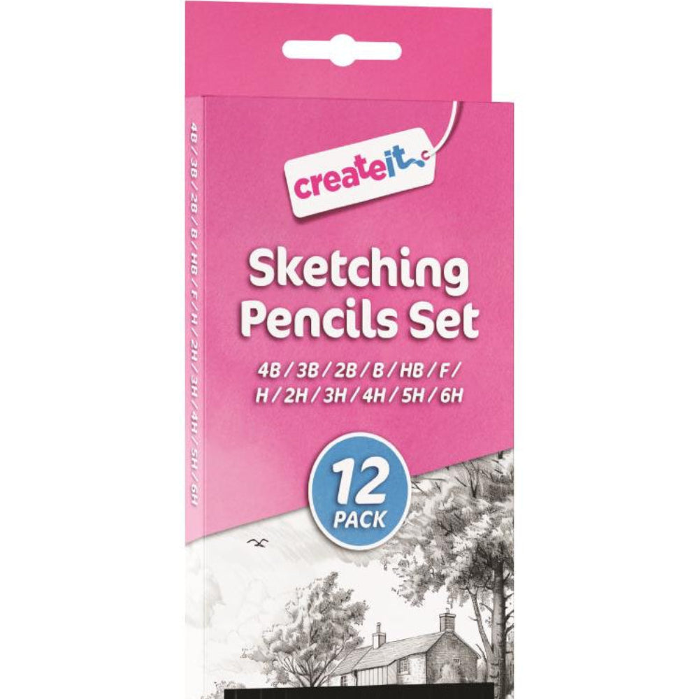 12 Graded Pencils 4B (soft) to 6H (Hard) Create It Brand