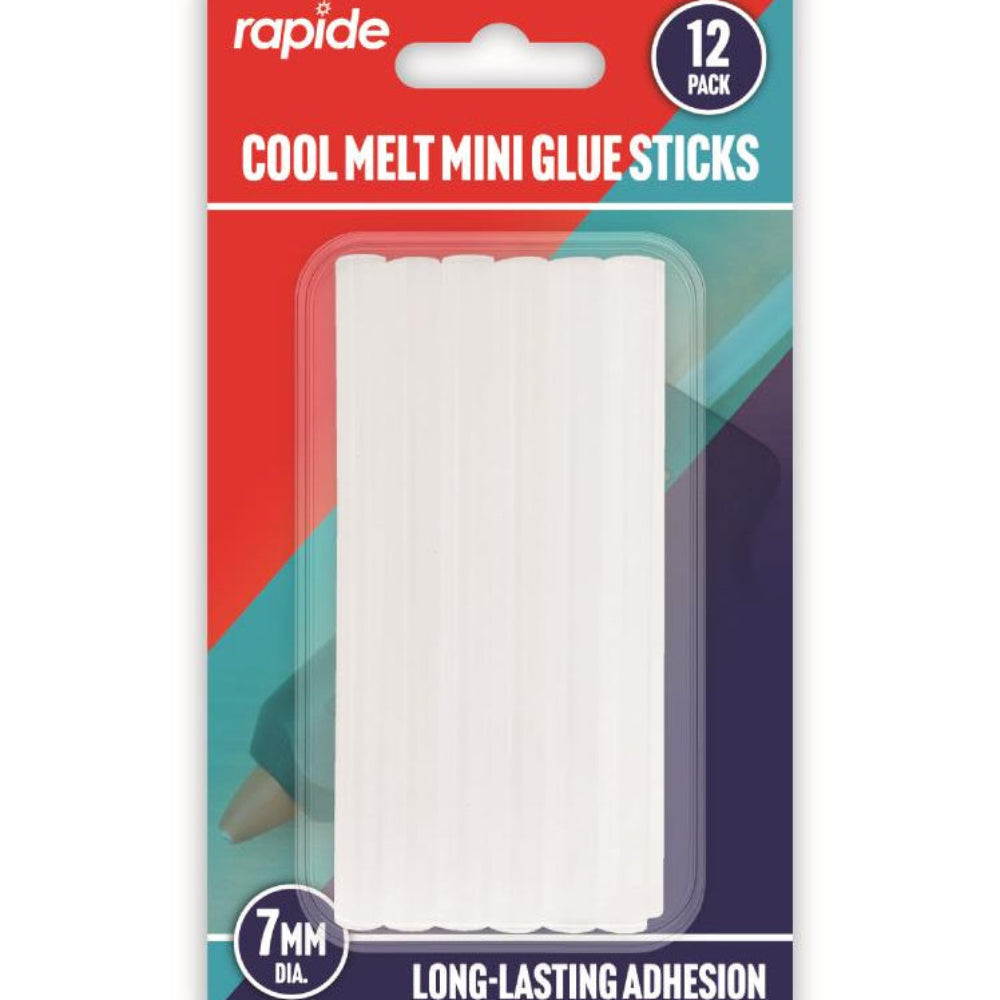 Card Of 12 Clear Glue Sticks Cool Melt Size 7mm x 100mm Rapide Brand