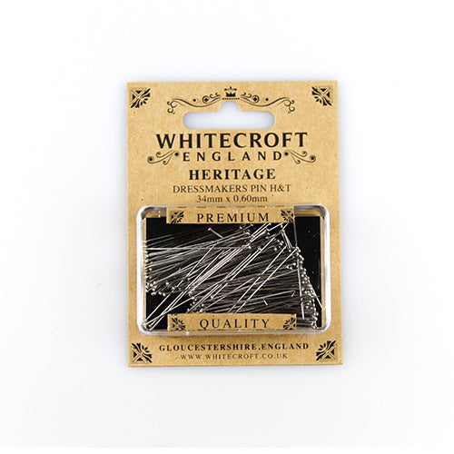 Card of dressmakers pins silver [ nickel plated ] 34mm x 0.60mm 300 count HERITAGE PREMIUM Whitecroft brand