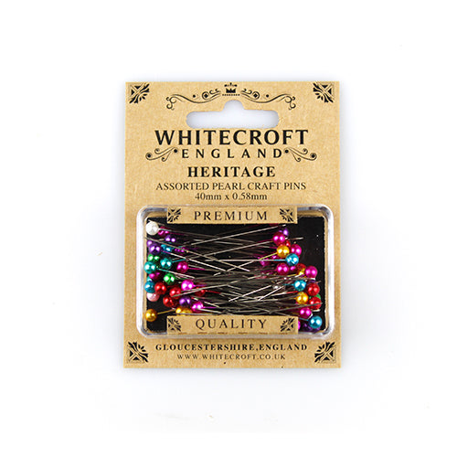 Card of craft pins hard steel pearl pins HERITAGE PREMIUM choice of colour Whitecroft Brand