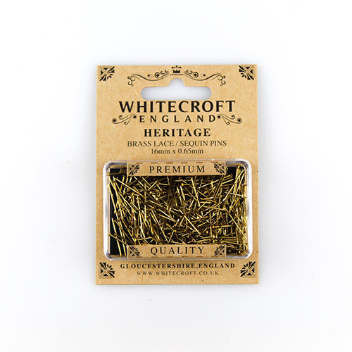 Card of brass lace / sequin pins 16mm x 0.65mm 400 count HERITAGE PREMIUM Whitecroft brand