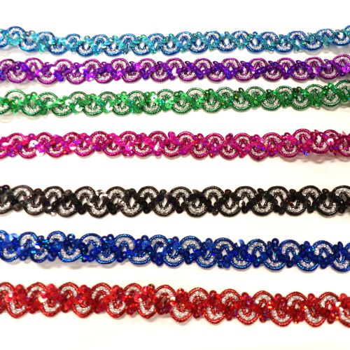 10 metre card of holographic sequin braid with silver 16mm wide choice of colours