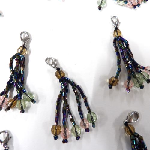 10 small dark muli coloured beaded tassels with silver colour metal clasp size 50mm clearance