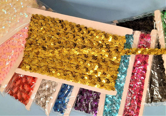 10 metre card of sequin braid 15mm wide choice of colours