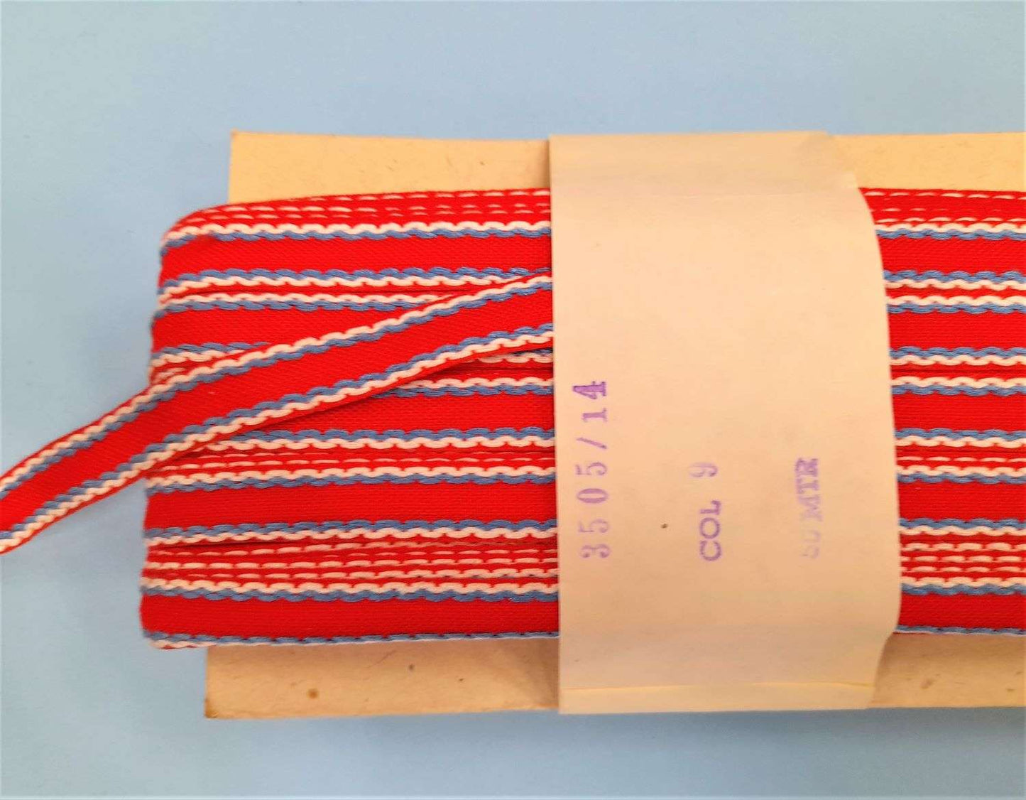 50 metre card Red tape type braid with embroidered stitched design 15mm wide clearance