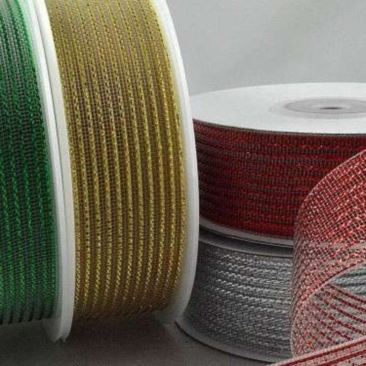 20 metre reel of lurex stripe ribbon choice of colour 15mm wide