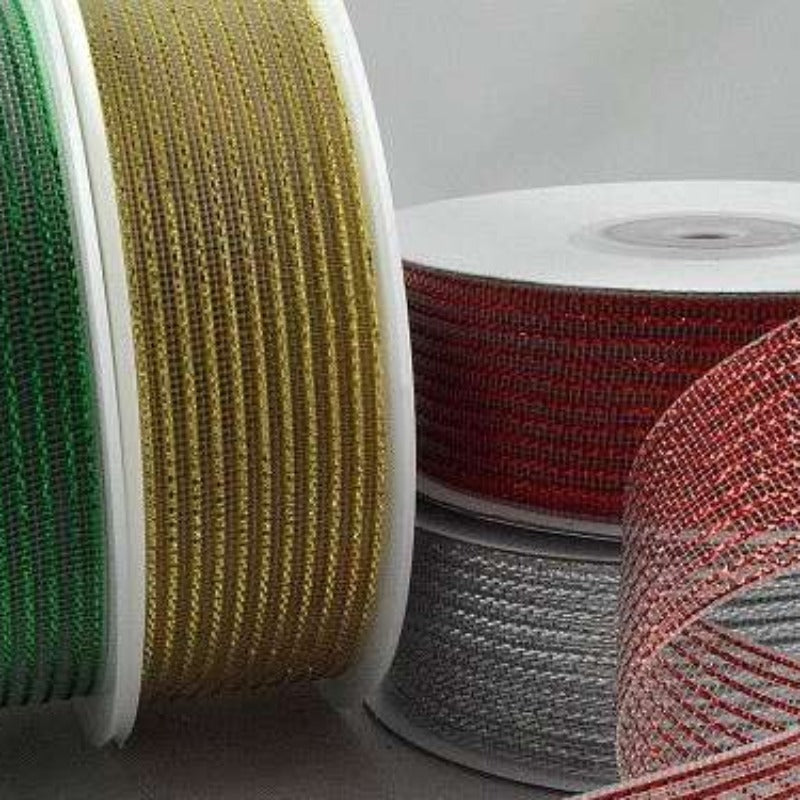 20 metre reel of lurex stripe ribbon choice of colour 40mm wide