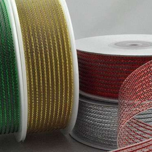 20 metre reel of lurex stripe ribbon choice of colour 63mm wide