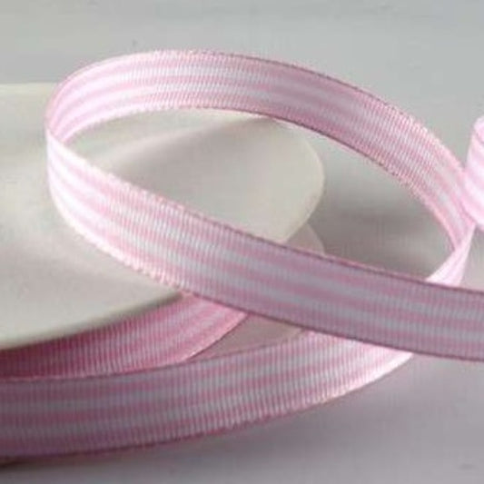 25 metre reel of pink mini striped ribbon 5mm wide