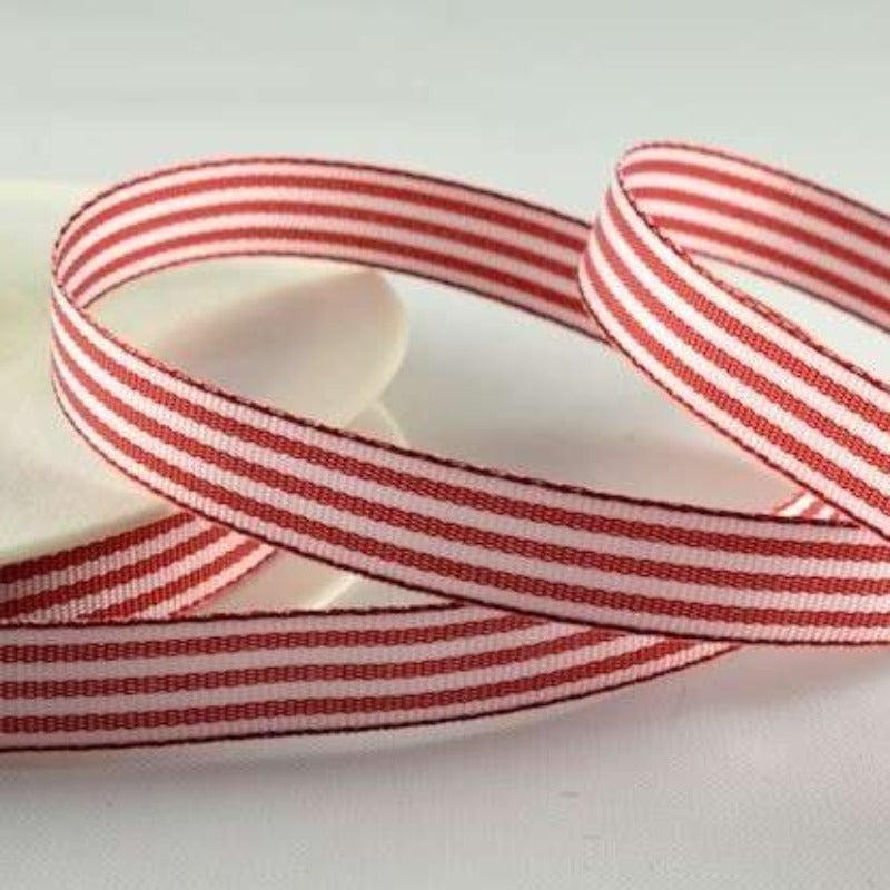 25 metre reel of red mini striped ribbon 5mm wide
