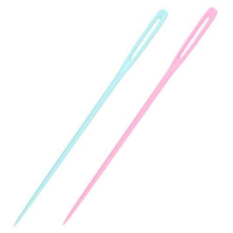 Plastic sewing needles 25 light blue / light pink 72mm with big eye good for children learning to sew [ 5 pink and  5 blue in each card ] Whitecroft brand