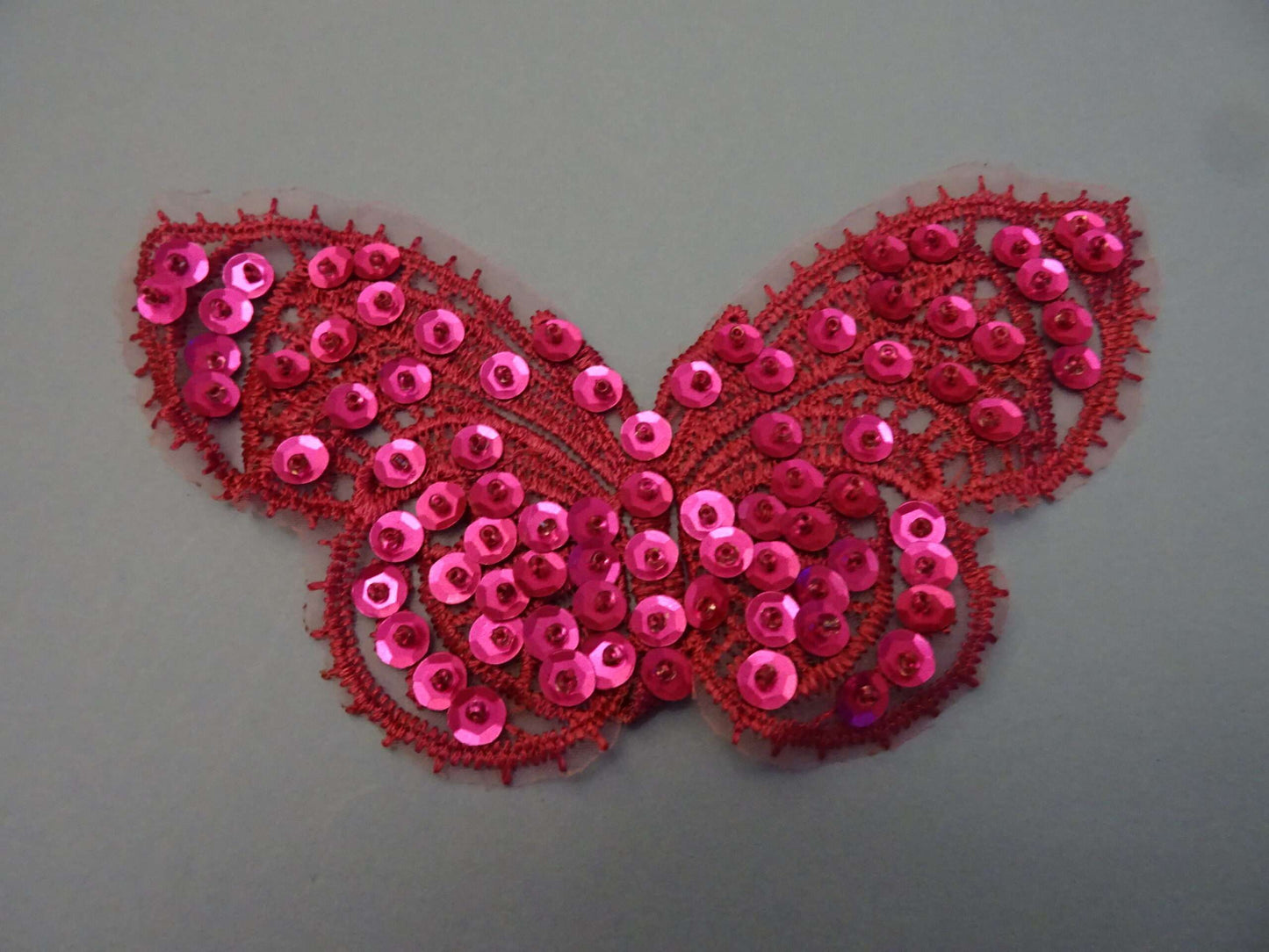 5 Cerise butterfly motifs with beads and sequins 8cm x 14cm clearance