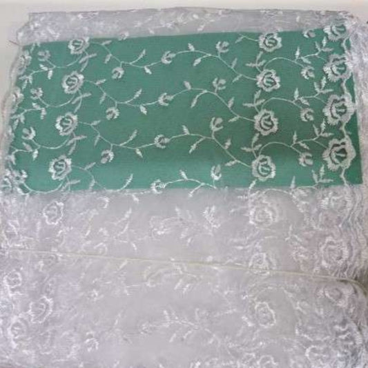 27.4  metres of WHITE fine tulle embroidered wedding type lace 20cm / 8 inch wide double edged