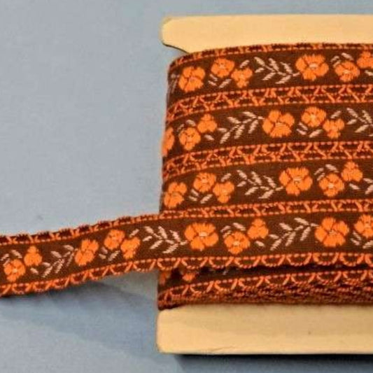 25 metres of brown and orange embroidered flower braid with scallop edge 15mm wide clearance