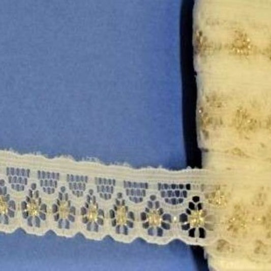 18 metres of white lace with metallic gold 15mm clearance