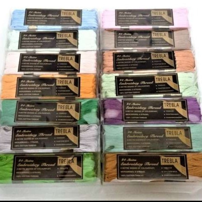 TREBLA BRAND 24 Embroidery skeins / threads 8 metre 100% cotton clearance