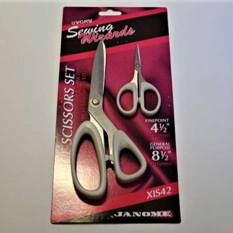 Set of 2 pairs of scissors with cream handles [ XIS38 and XIS31 ] Janome brand