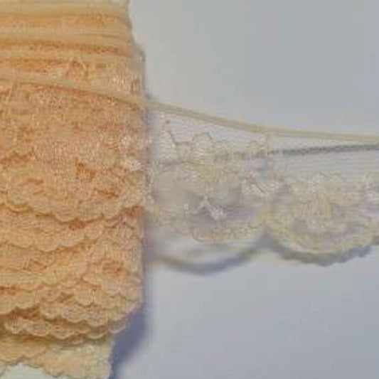 20 metre card of floral design light peach lace 28mm clearance