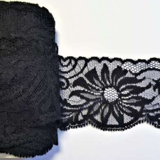 20 metres of black flower design lace with 60mm clearance