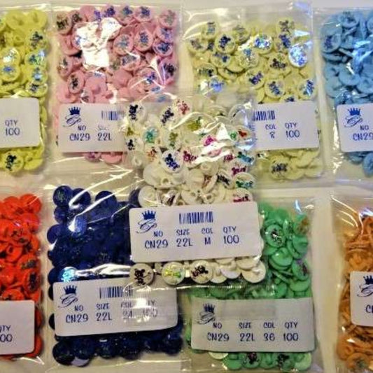 100 panda with knapsack rainbow foil buttons 13mm choice of colour