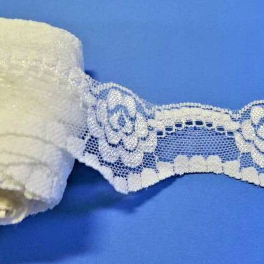 20 metres of floral white STRETCH lace 40mm clearance