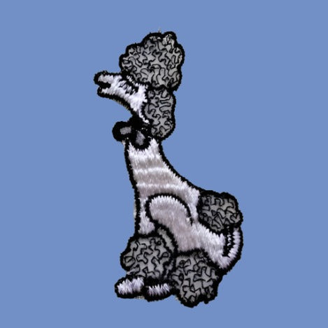 20 French poodle embroidered sew on motifs black and white size 8cm x 4cm clearance