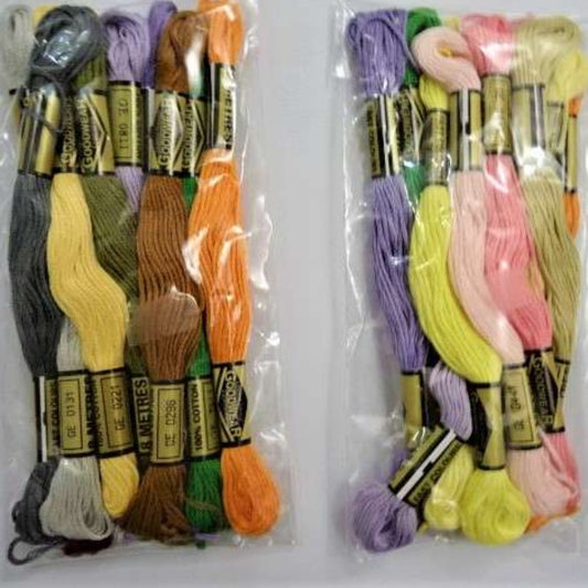 10 assorted colours of Goodwear Brand cotton embroidery thread 100% cotton 8 metres long clearance