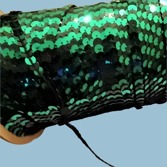 25 metres approximately of 6mm  strung sequins two tone Black / Emerald Green clearance