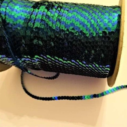 200 metre reel approximately of 6mm  strung sequins two tone Royal Blue / Emerald Green clearance