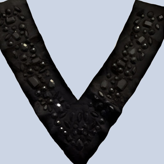 Large Black satin motif with assorted shaped black stones 30cm x 20cm clearance