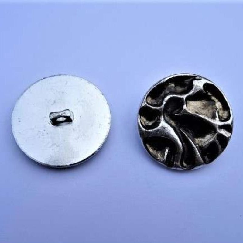 20 large silver metal shank button with dark random design size 31mm clearance