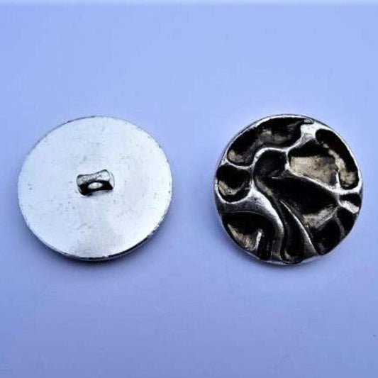 20 large silver metal shank button with dark random design size 31mm clearance