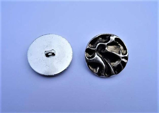 20 large silver metal shank button with dark random design size 25mm clearance