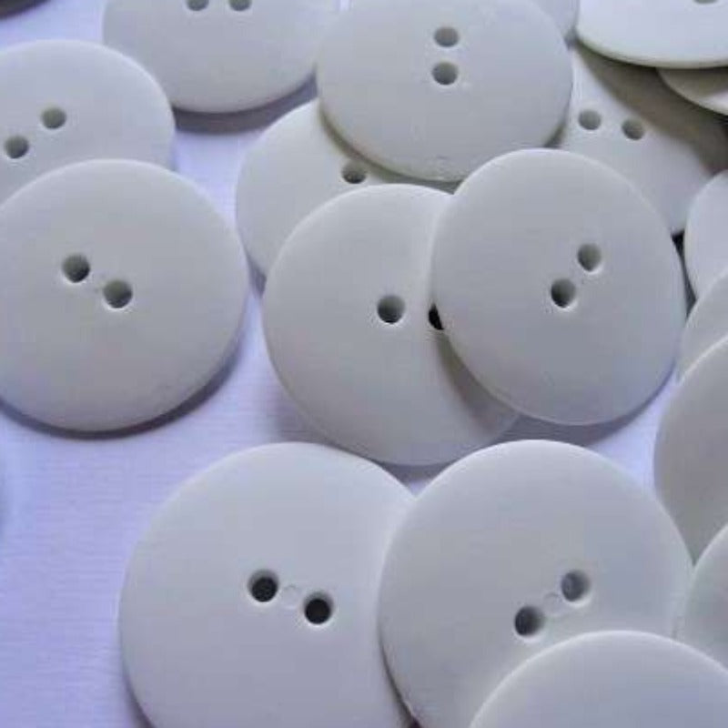 50 large 32mm matt white buttons with 2 holes clearance