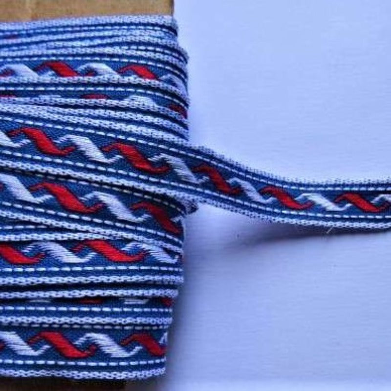 20 metres of red white and blue braid with design 11mm wide clearance