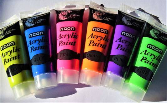 6 Large tubes of assorted NEON colours of 120ml of artist Acrylic paint