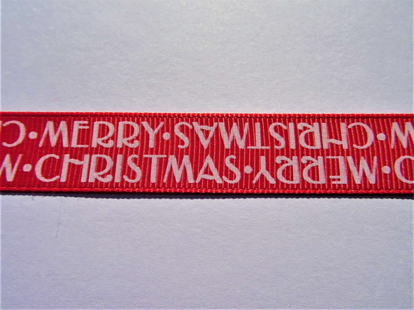 20 metres grosgrain RED ribbon 2 row Merry Christmas design 16mm wide