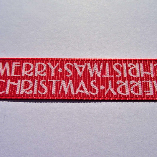 20 metres grosgrain RED ribbon 2 row Merry Christmas design 16mm wide