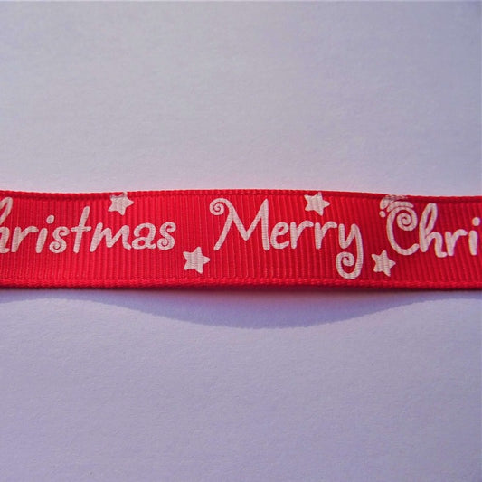 20mts grosgrain RED ribbon Merry Christmas design 16mm wide