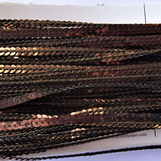 20 metre approximately of 3mm MINI strung sequins Dark Brown on a card clearance