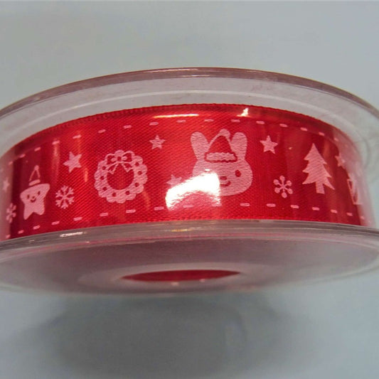 20 metres RED satin ribbon Christmas pictures design 18mm wide