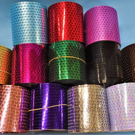 20 meters of PUNCHINELLA SEQUIN WASTE 80mm wide with 6mm holes choice of colour clearance NEW COLOURS