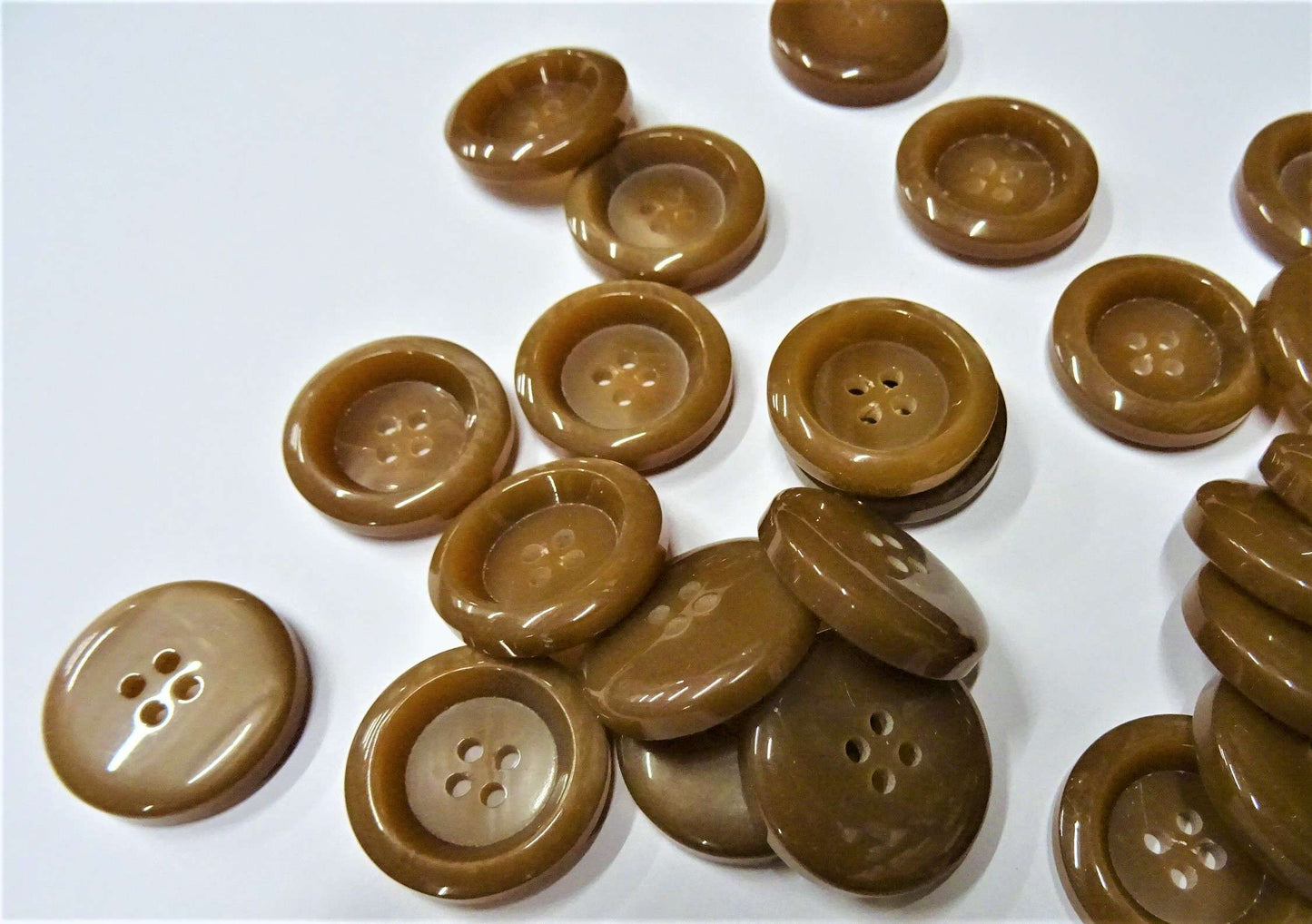 25 mid brown shiny 4 hole coat buttons size 25mm clearance