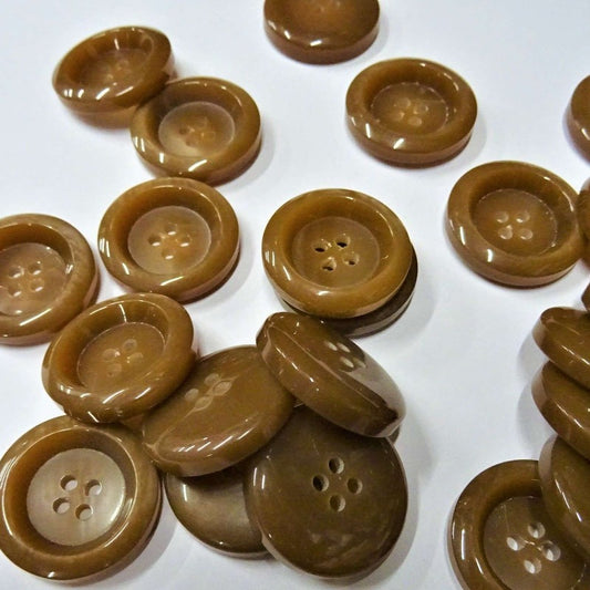 Only One Lot Of 142 mid brown shiny 4 hole coat buttons size 25mm clearance