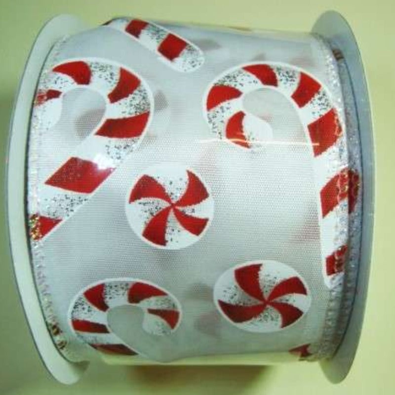 Christmas design ribbon Red and White with cane wired edge 60mm wide