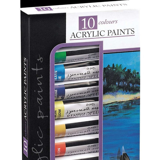 Pack of 10 colour tubes of acrylic paints