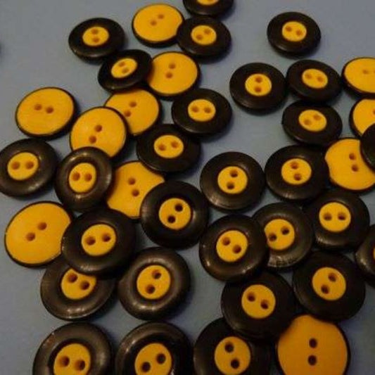 50 Black and Yellow coloured 2 hole buttons 20mm clearance