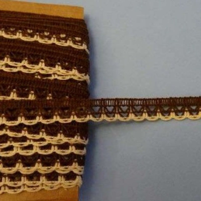 20 metres of brown lace with cream edge 12mm wide clearance