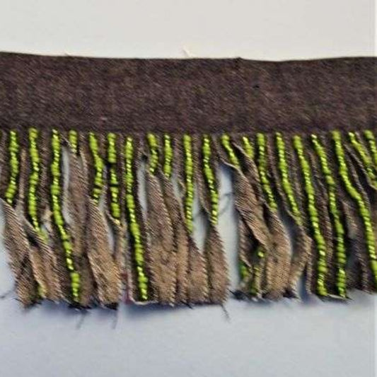 1 metre of stretch denim fabric trim green beaded fringe  9cm wide clearance