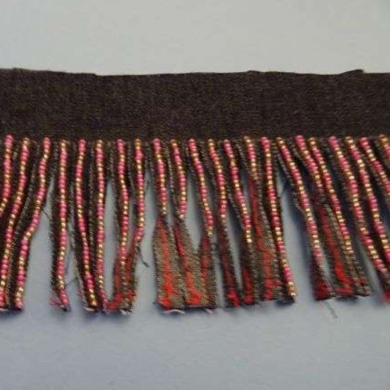 1 metre of stretch denim fabric trim pink beaded fringe  9cm wide clearance